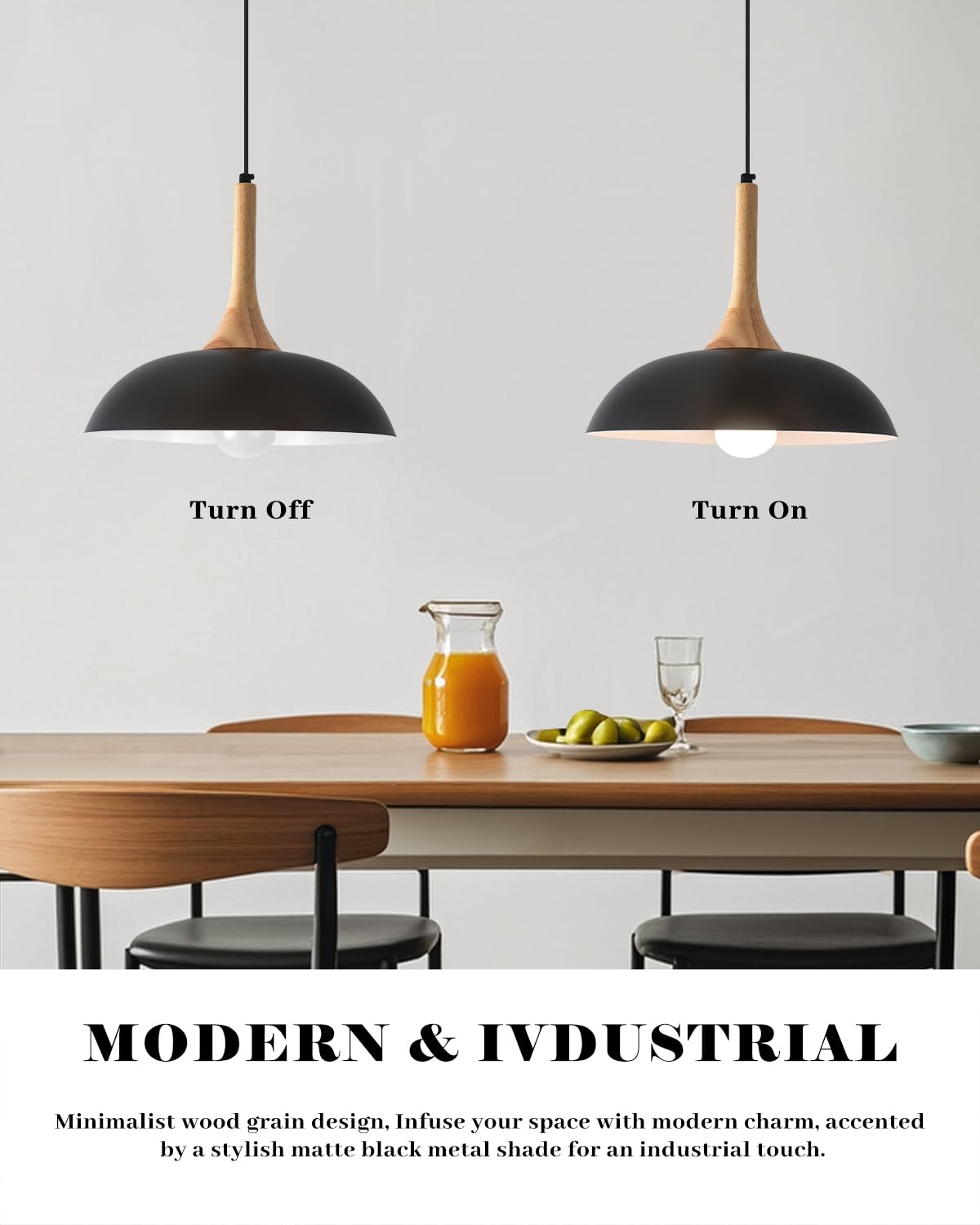 GUIHUALOVE Black Pendant Lights Kitchen Island,2 Pack Modern Pendant Light with Wood Cap, 13.8 inch Dome Pendant Light for Kitchen, Dining Room, Living Room GUIHUALOVE