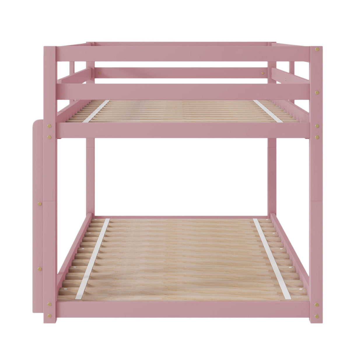 CNANXU Twin Low Bunk Bed,Twin Loft Bed with Ladder for Boys and Girls, Wood Loft Bed Twin Over Twin Bunk Bed Frame with Full Length Guardrail Multifunctional Design,Wooden Slat Support (Pink) CNANXU