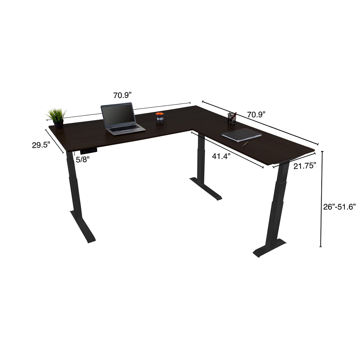 Stand Up Desk Store Triple Motor Electric L-Shaped Corner Standing Desk with EZ Assemble Frame (Black Frame/Black Top, 71" W x 71" D) S Stand Up Desk Store