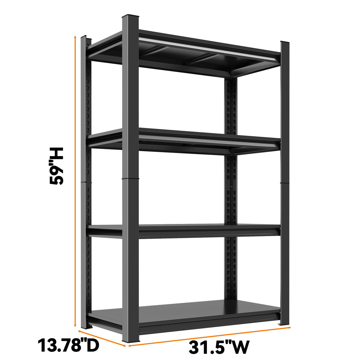 59''H Garage Shelving Heavy Duty Rack, 2400 LBS Large Capacity 4 Tier Adjustable Storage Shelves, Metal Industrial ShelvingUnits for Garage, Basement and Warehouse, 59''H×31.5''W×13.78''D, Black ErgoNova