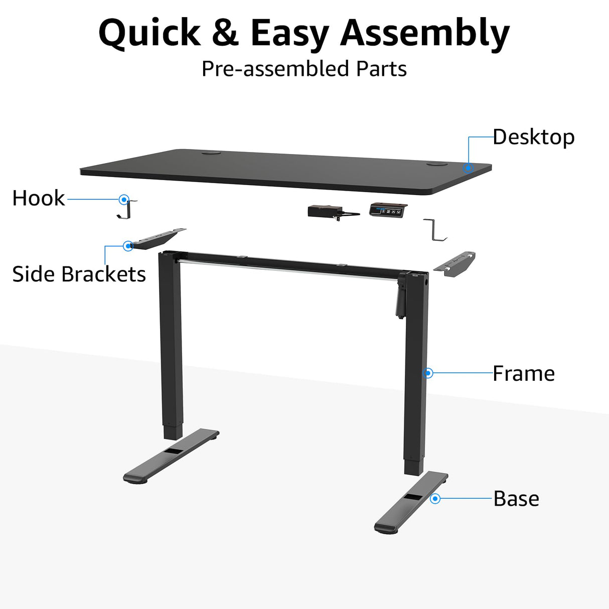 MOUNTUP Height Adjustable Electric Standing Desk Whole-Piece, 48 x 24 Inches Quick Assembly Sit Stand Desk, Stand Up Desk with Memory Controller, MOUNTUP