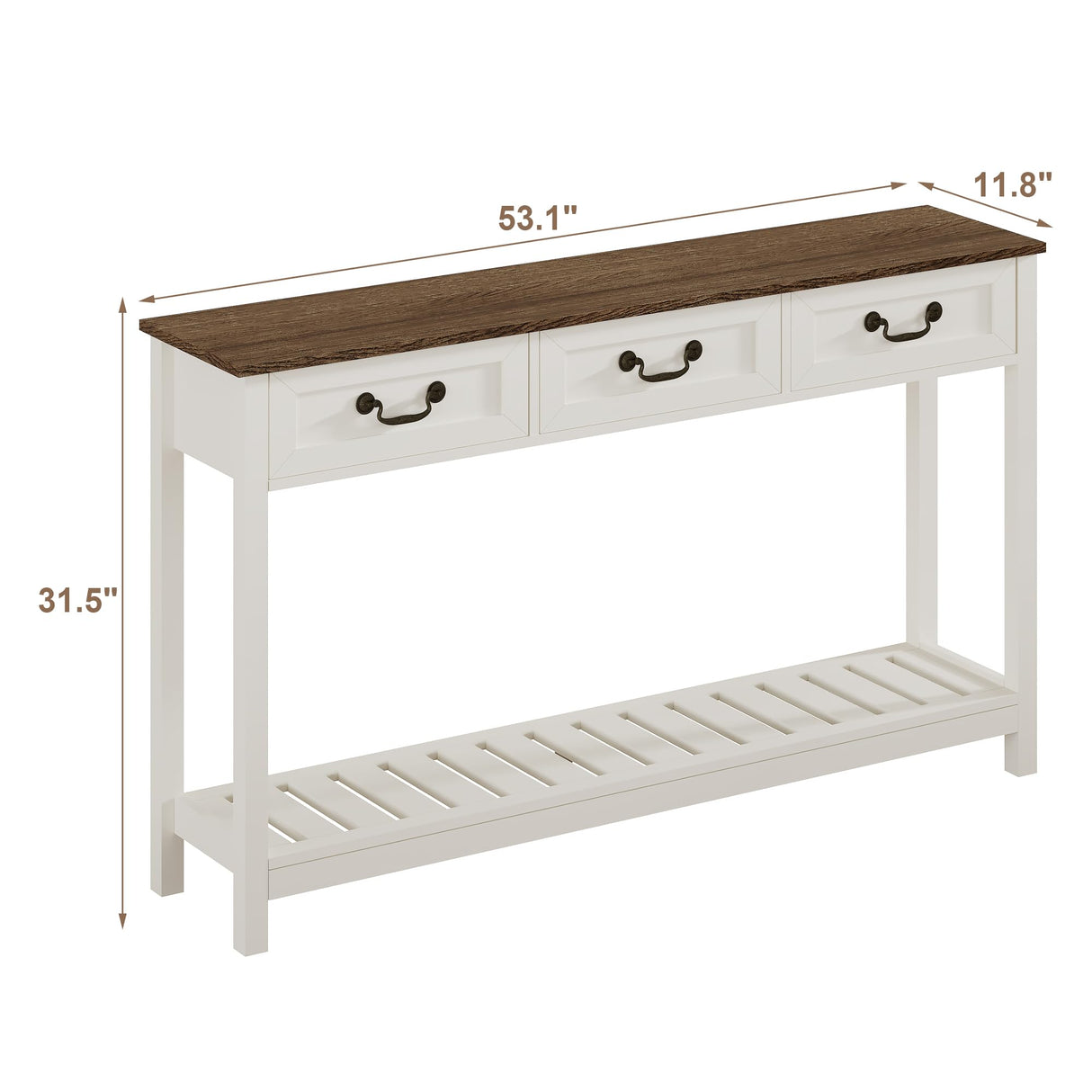 ChooChoo Farmhouse Console Table with 3 Drawers, Rustic Entryway Table, Narrow Long Sofa Table for Living Room, Hallway, Behind Couch, Soft White and Brown ChooChoo