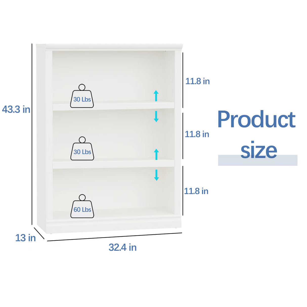 Blini 3-Shelf Tall Bookcase in White - Stylish Wooden Storage Solution for Home & Office blini