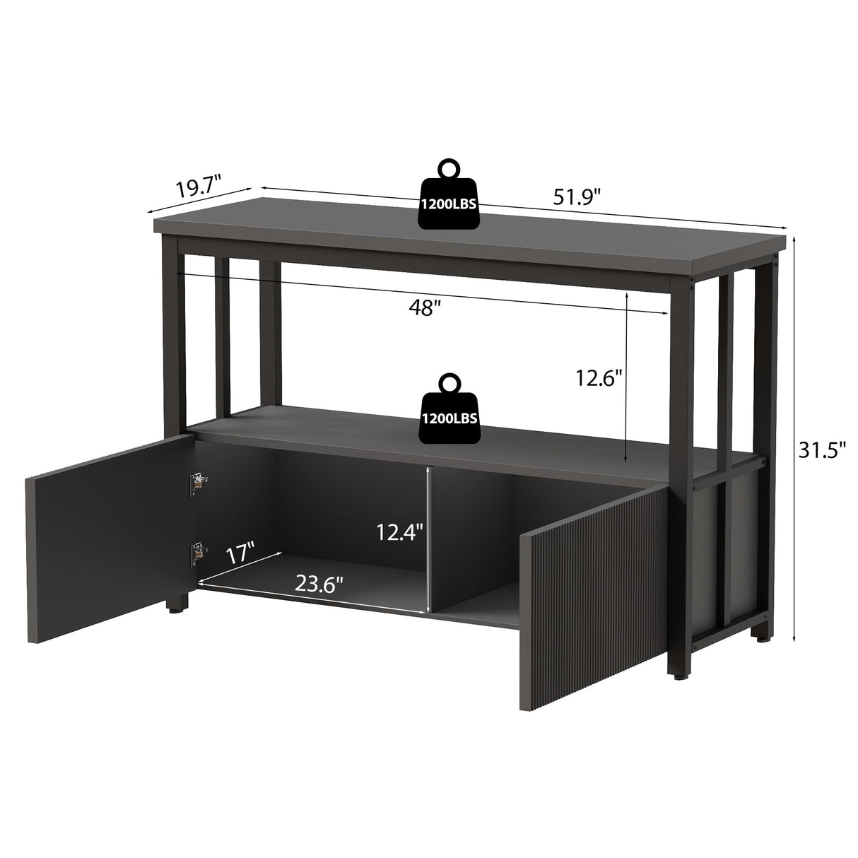 BEWISHOME 55-75 Gallon Fish Tank Stand, Heavy Duty Aquarium Stand with Thickened Metal Frame, Fish Tank Stand with Cabinet for Storage, 51.9" L* 19.9" W Tabletop 1200LBS Capacity Grey KYG04H BEWISHOME