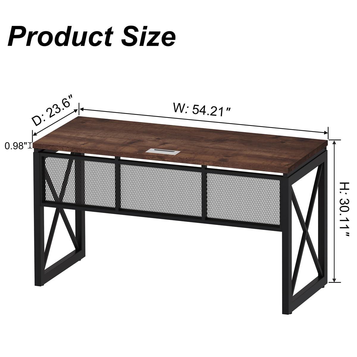 BON AUGURE Farmhouse Computer Desk, Modern Industrial Home Office Desks, Wood Metal Study Writing Table, Sturdy Gaming Desk (Rustic Oak, 54 Inch) BON AUGURE