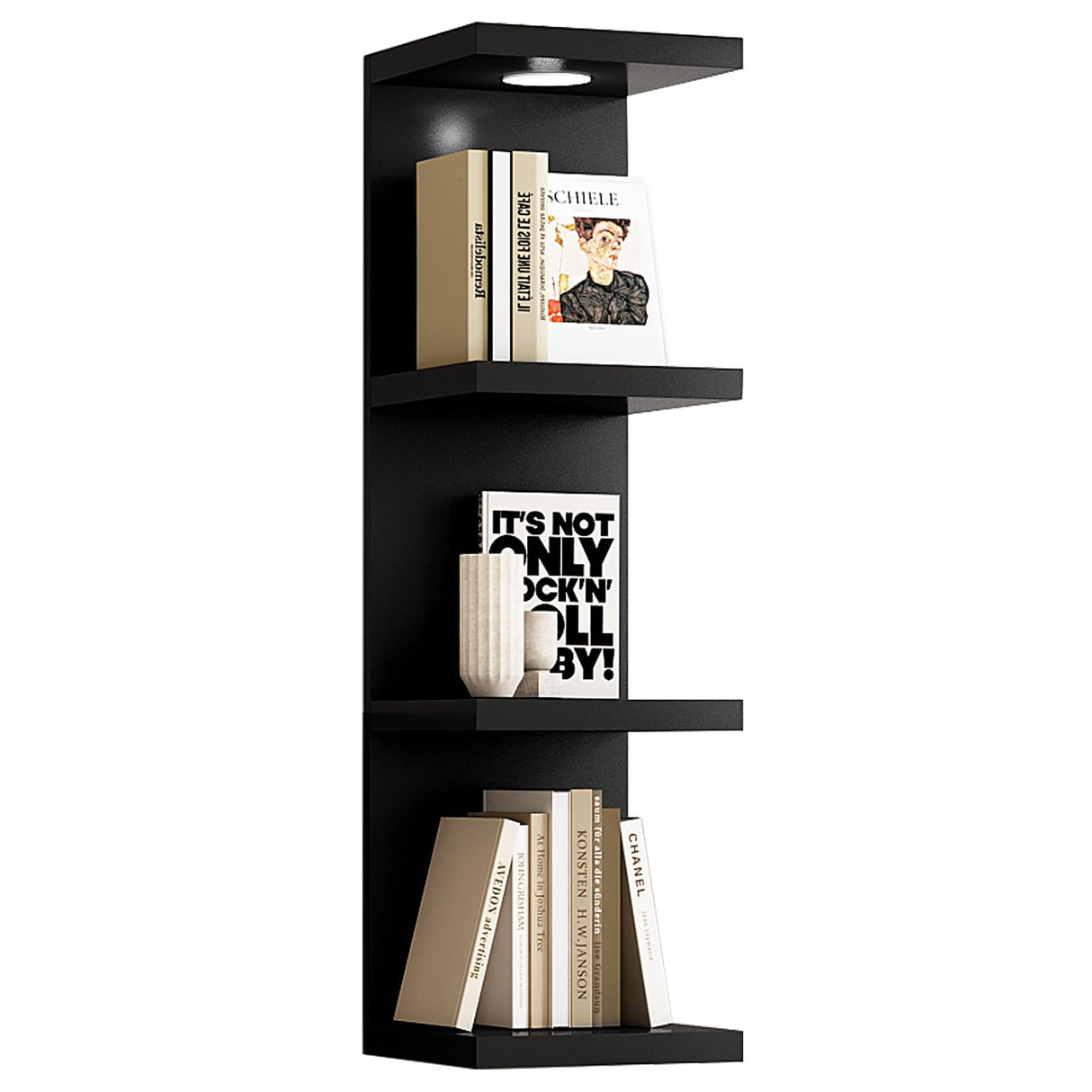 LitaEther Versatile 4 Tier Wall Shelf Unit,Black Lack Wall Shelf,Display Floating Shelf with LED Remote Control Light LitaEther