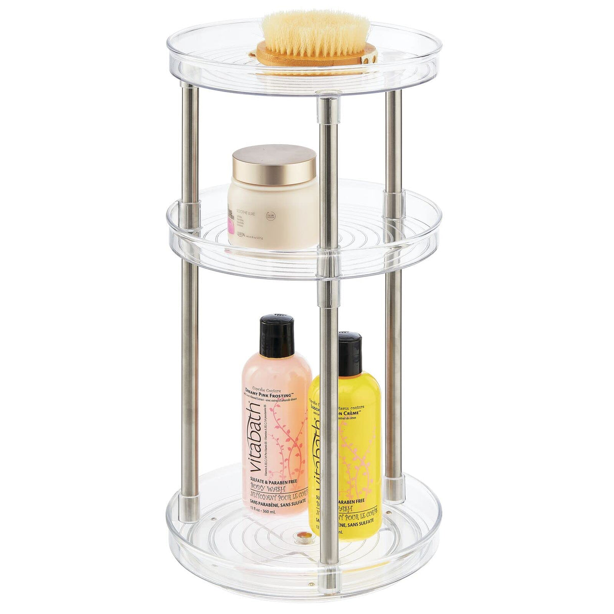 mDesign Spinning 3-Tier Lazy Susan 360 Rotating Makeup Organizer Storage Tower - Beauty Cosmetic Organization Caddy for Bathroom Vanity, Countertop, Makeup Table - Ligne Collection - Clear mDesign