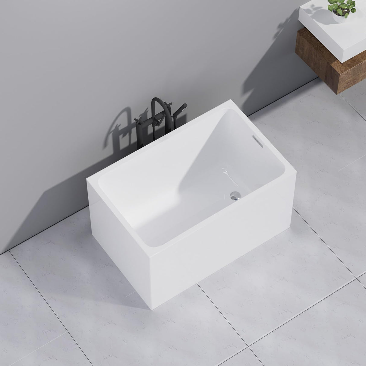 43" Acrylic Freestanding Bathtubs, Square Shaped Japanese Soaking Tub, Stand Alone Tubs W/Pop-UP Chrome Drain, Slotted Overflow, cUPC Certified (Without Seat) EZONTEQ