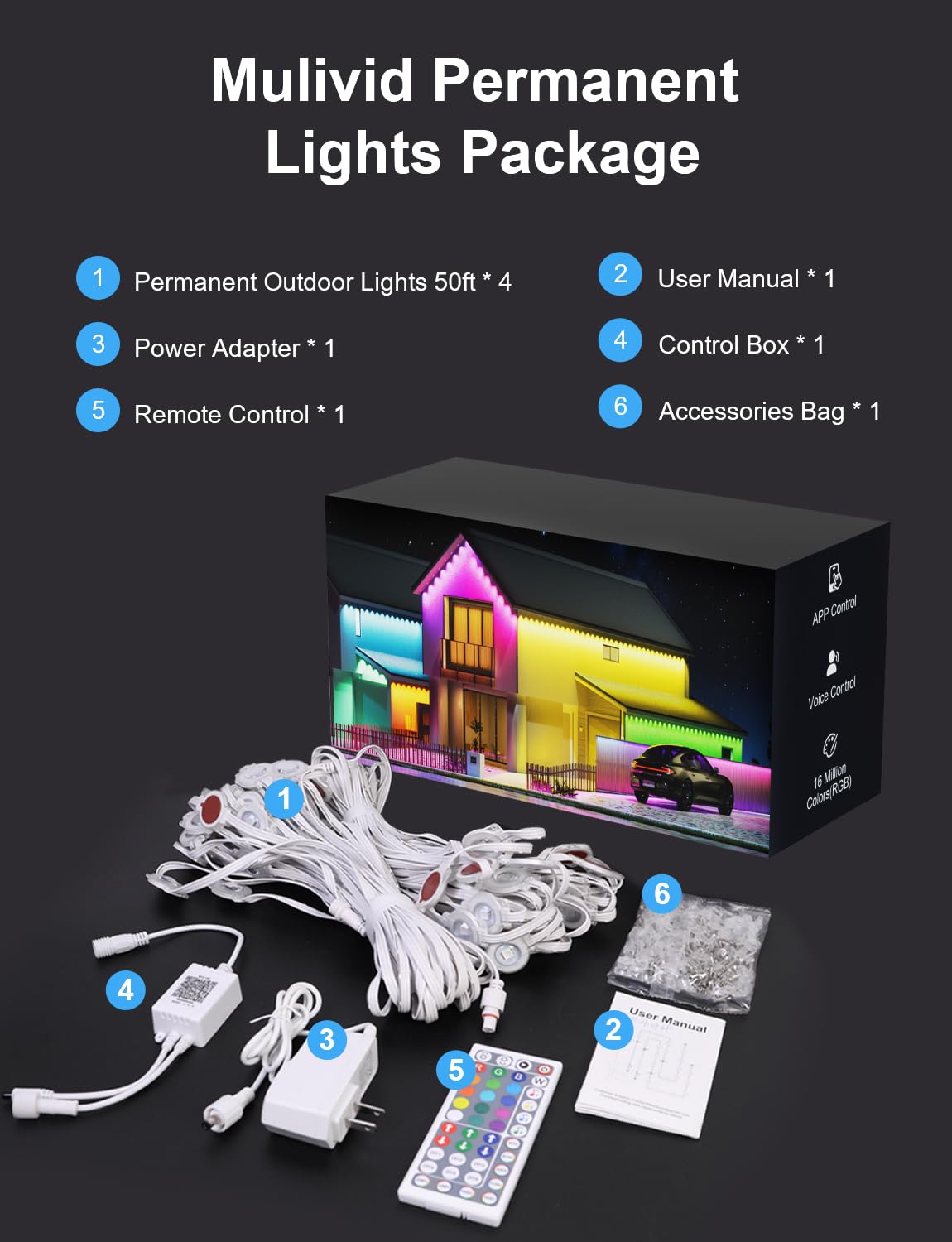 MuliVid 200Ft Permanent Outdoor Lights for House, RGB Halloween House Light Outdoor with Remote APP Control,IP67 Waterproof for Outside Decorations,Eaves Lights for Christmas, Holiday, Party, Daily MuliVid