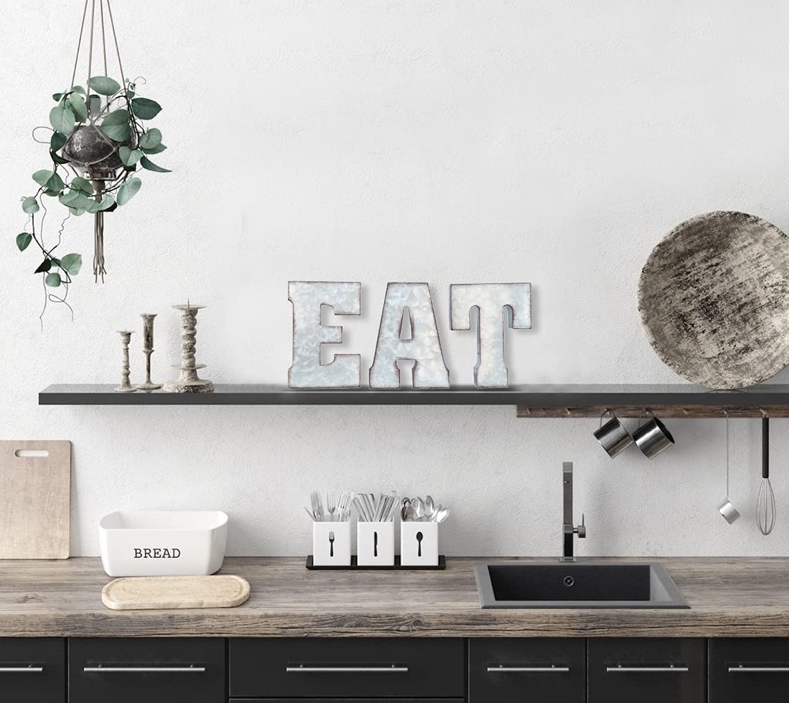 Zoreal Galvanized EAT Sign Rustic Metal Letters Free Standing Decorative Sign Wall Decor Zoreal