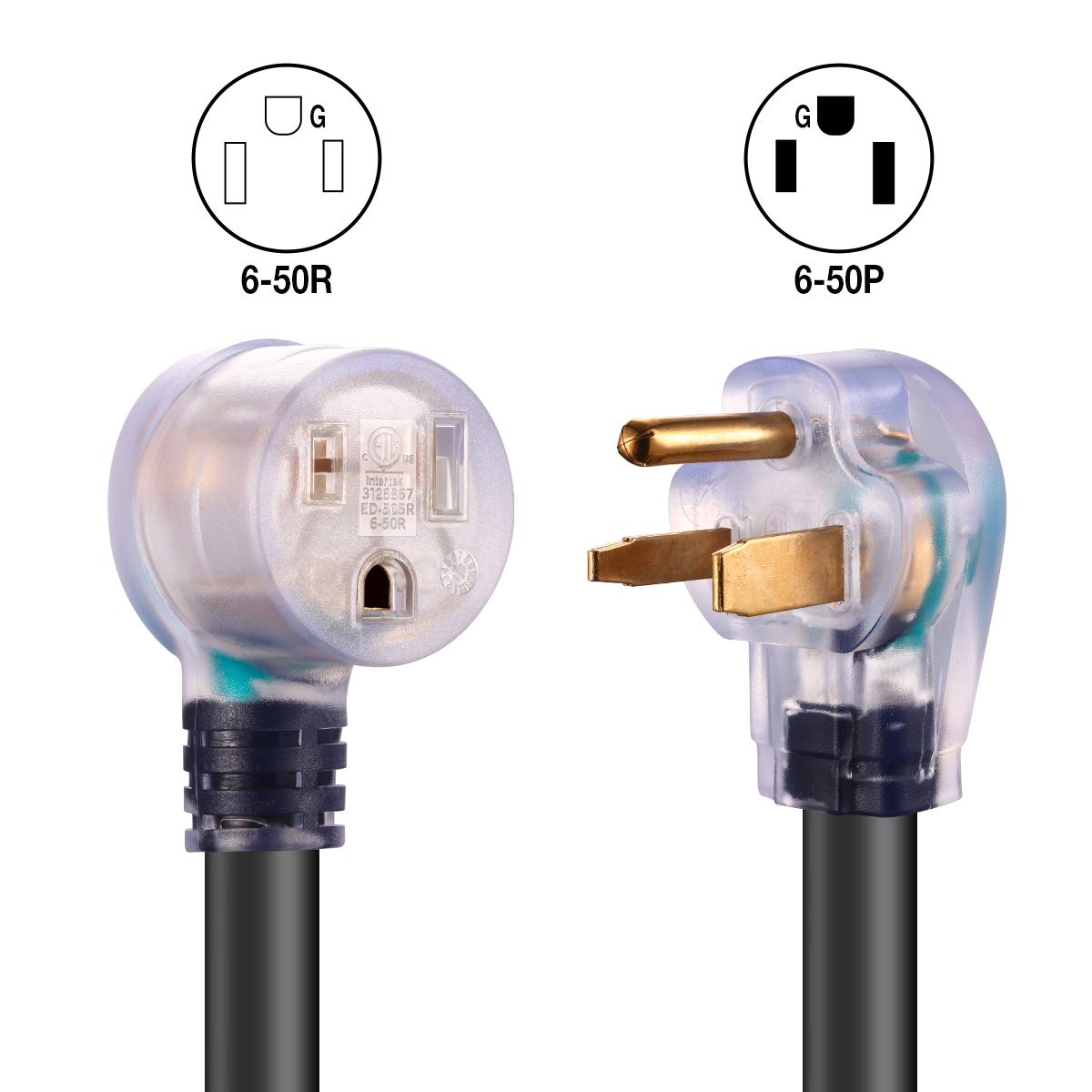 Miady 25ft 50AMP Welder Extension Cord, 8 Gauge Heavy Duty Industrial NEMA 6-50 Welding Machine Cord with Lighted End, ETL Approved Miady