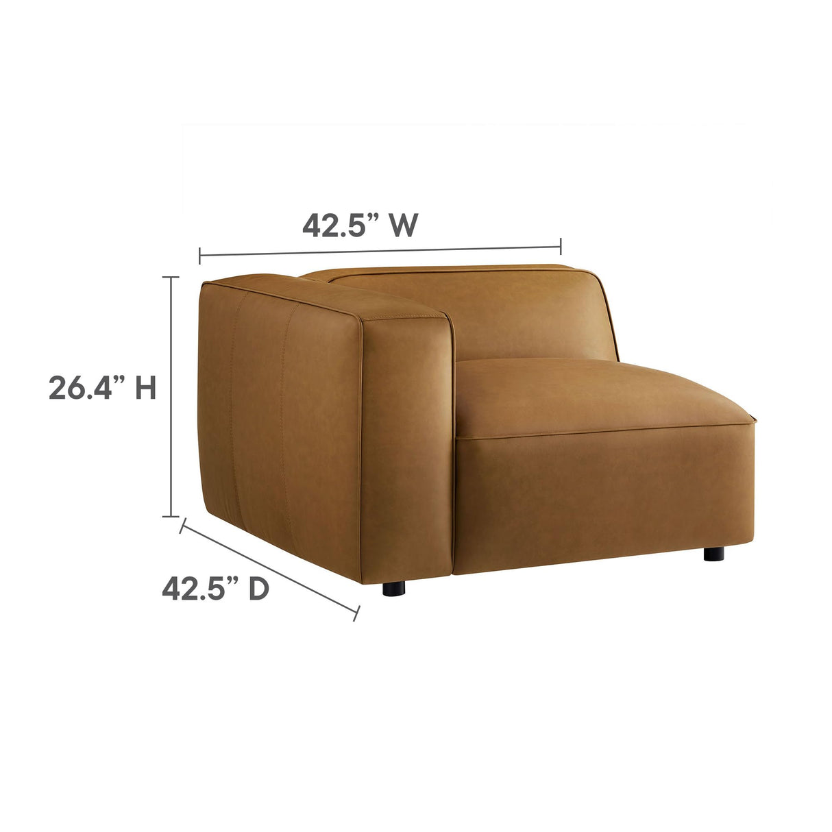 Modway Auren Vegan Leather 3 Piece Modular Sofa in Camel - Faux Leather 3 Seater Couch - Comfy Mid Century Modern PU Leather Sofa for Living Room, Apartment, Loft Modway