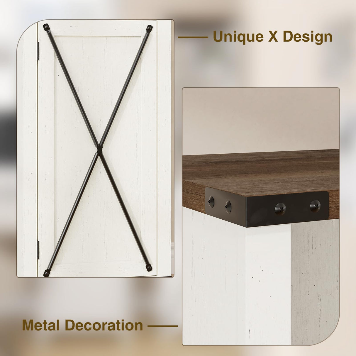 Farmhouse Bookshelf, 67'' Tall Narrow Bookcase with Metal X Barn Door, Antique White Bathroom Storage Cabinet with Adjustable Shelves, 5 Tier Skinny Book Shelf for Home Office, Kitchen, Living Room FiveWillowise