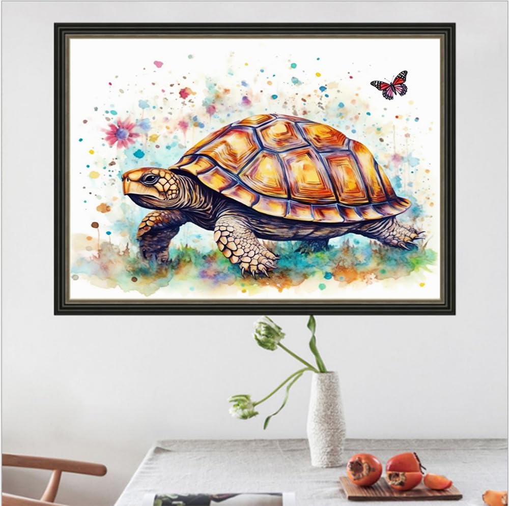 MaiYiYi Butterfly Tortoise Diamond Painting Set, 5D Full Round Drill Sea Turtle and Butterfly Diamond Painting by Numbers, Flower Turtle Paint with Gems for Adult Beginners Wall Art Decor (40X30 CM) MaiYiYi