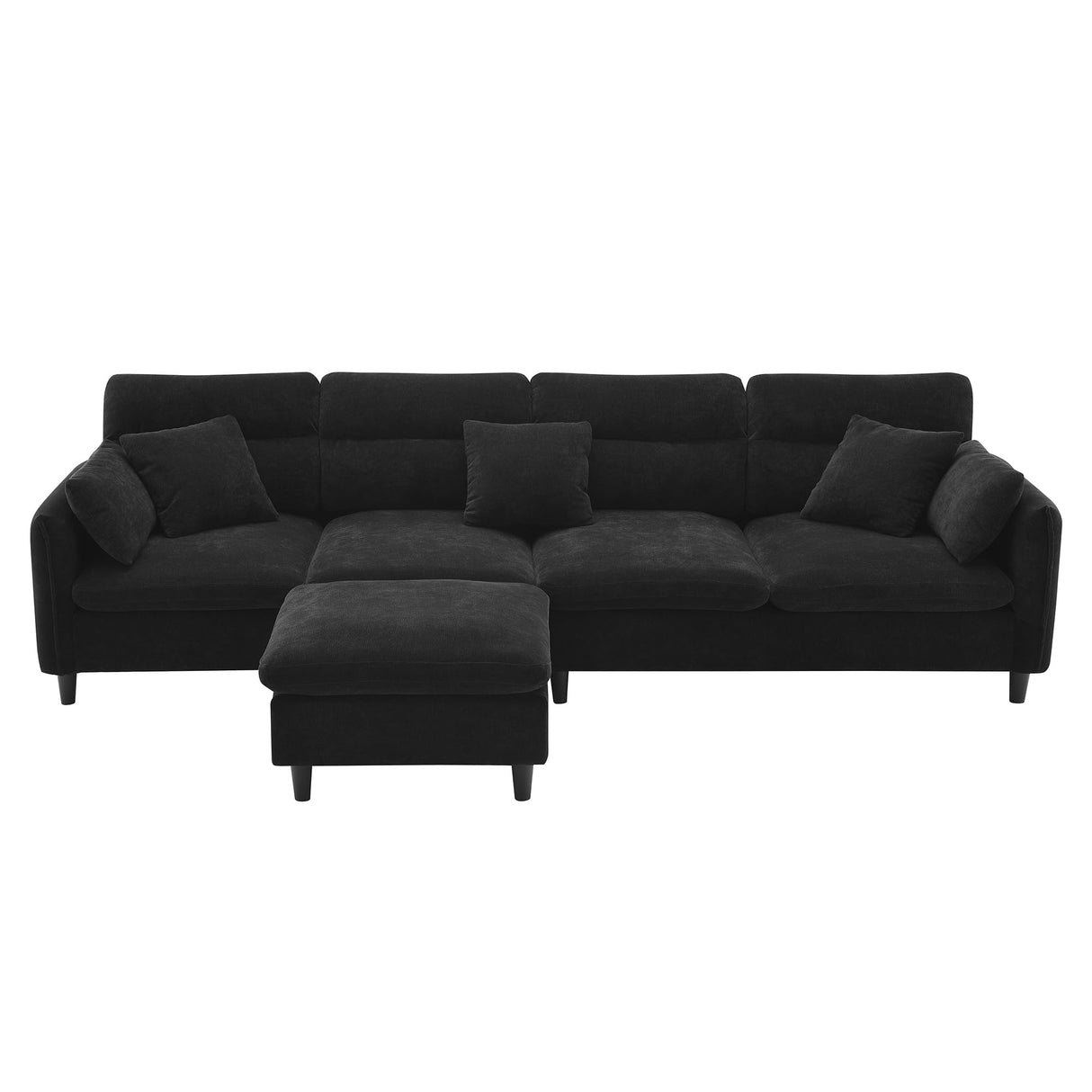 Merax 110 * 62" Modern 5 Seat Convertible Sectional Sofa with Ottoman & 5 Pillows, Cloud Chenille L-Shaped Reversible Couch Set for Living Room,Apartment, Black Merax
