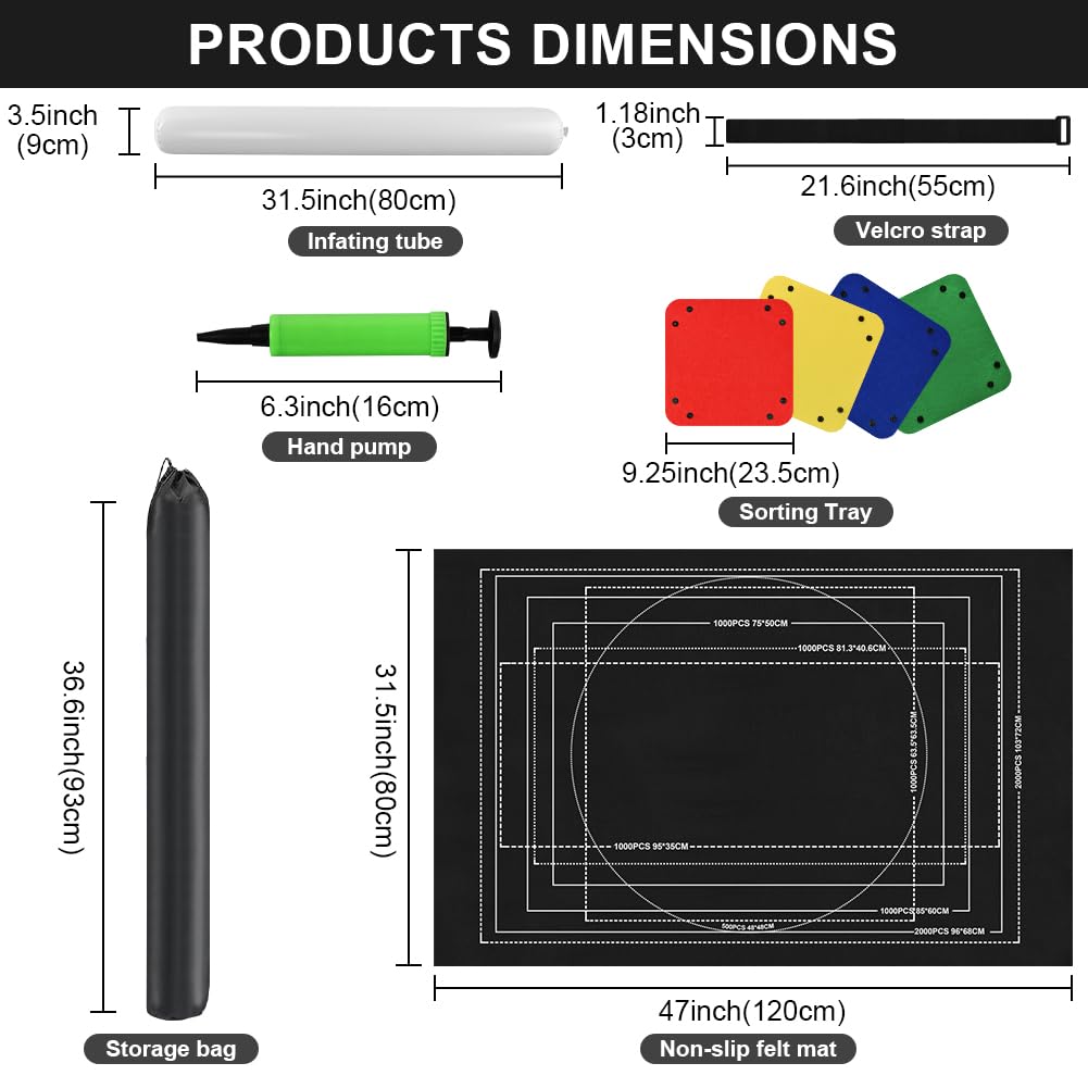 Ainiv Jigsaw Puzzle Mat Roll Up 2000 Pieces, 47” x 31.5” Portable Felt Puzzles Board with 4 Sorting Trays & Travel Storage Bag, Jigsaw Saver Pad Keeper for Adults Teens, Black Ainiv