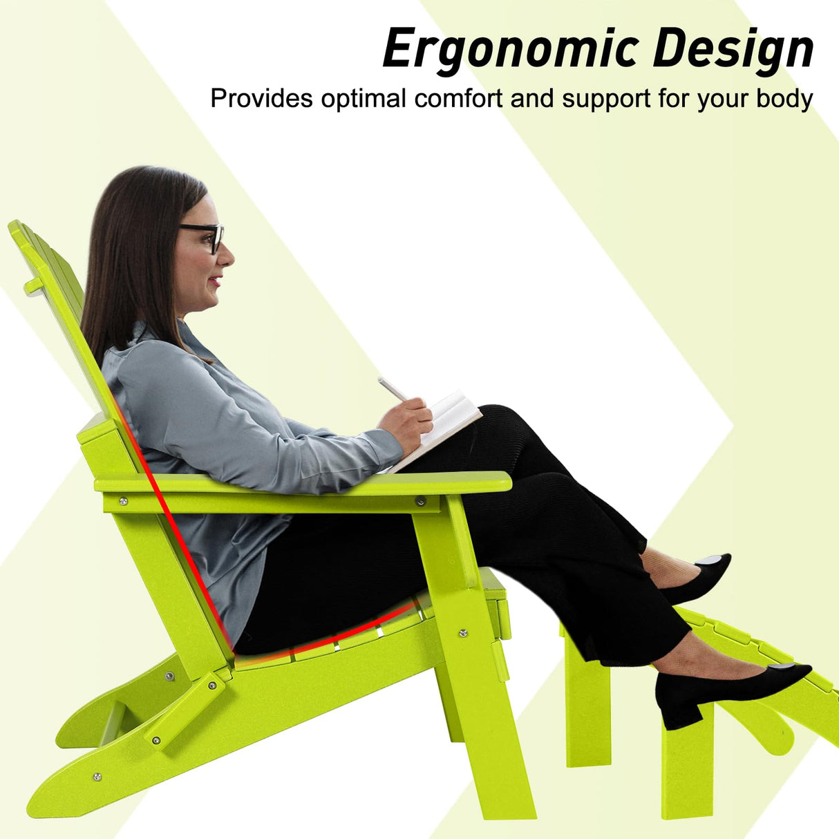 Aoodor HDPE Outdoor All-Weather Folding Adirondack Chair for Patio, Garden, Backyard, Deck Lawn Fire Pit - Apple Aoodor