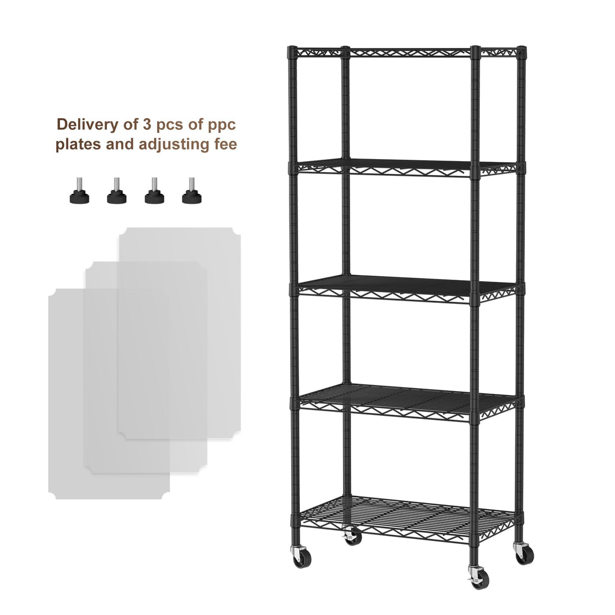 Golpart 5 Tier Shelves Storage Shelf Wire Closet Bathroom Organizers Metal Pantry Kitchen Garage Shelving Unit Laundry Room Organization Home Rack Net Basket Black with Wheels 14”D X 24”W X 61”H Golpart