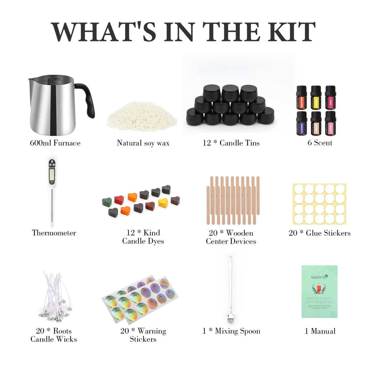 SAEUYVB Candle Making Kit for Adults - Full Set Candle Making Supplies - Soy Candle Kit - DIY Starter Scented Soy Candle Making Kit - Perfect Decoration for Family Life SAEUYVB