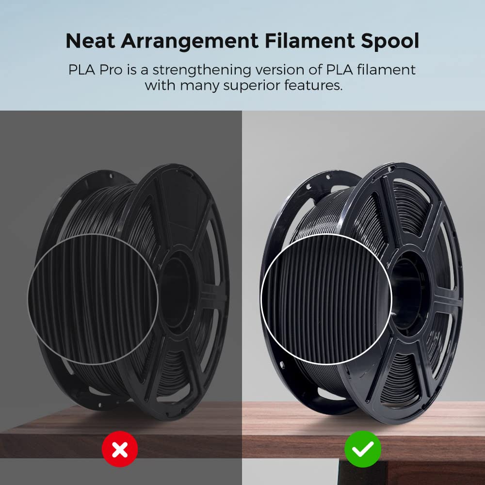 FLASHFORGE 3D Printer Filament, PLA PRO Filament 1.75mm, 1KG Spool (2.2lbs), Dimensional Accuracy +/- 0.02mm for FDM 3D Printers, Better Tenacity & No Knotting (Black) FLASHFORGE