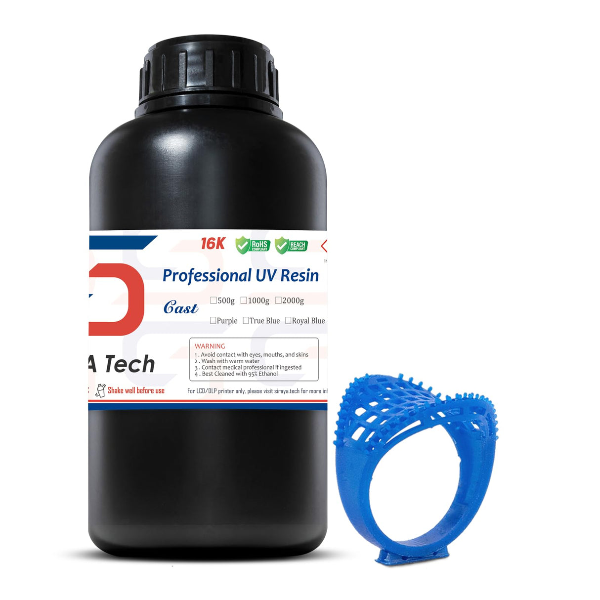 Siraya Tech Cast 3D Printer Resin Best Balance of Easy Burning and Printing Smooth Surface High Resolution Castable 405nm UV-Curing Resin for Jewelry and Metal Parts (Royal Blue, 1kg) Siraya Tech