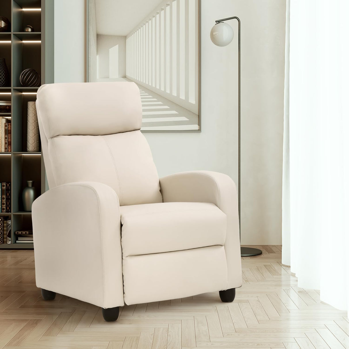 Dopinmin Recliner Chair PU Leather Reclining Sofa Lounge Home Theater Seating with Lumbar Support Overstuffed High-Density Sponge Push Back Recliners Armchair for Living Room,Beige Dopinmin