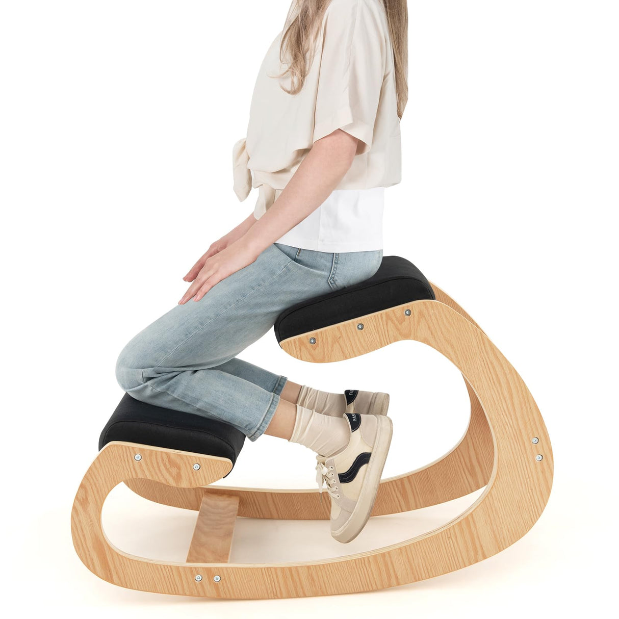 Giantex Ergonomic Kneeling Chair, Posture Chair for Desk with Cushion, Solid Wood Frame, Max Load 330 Lbs, Comfortable Ergo Rocking Kneel Chair for Office Home Study (Black) Giantex