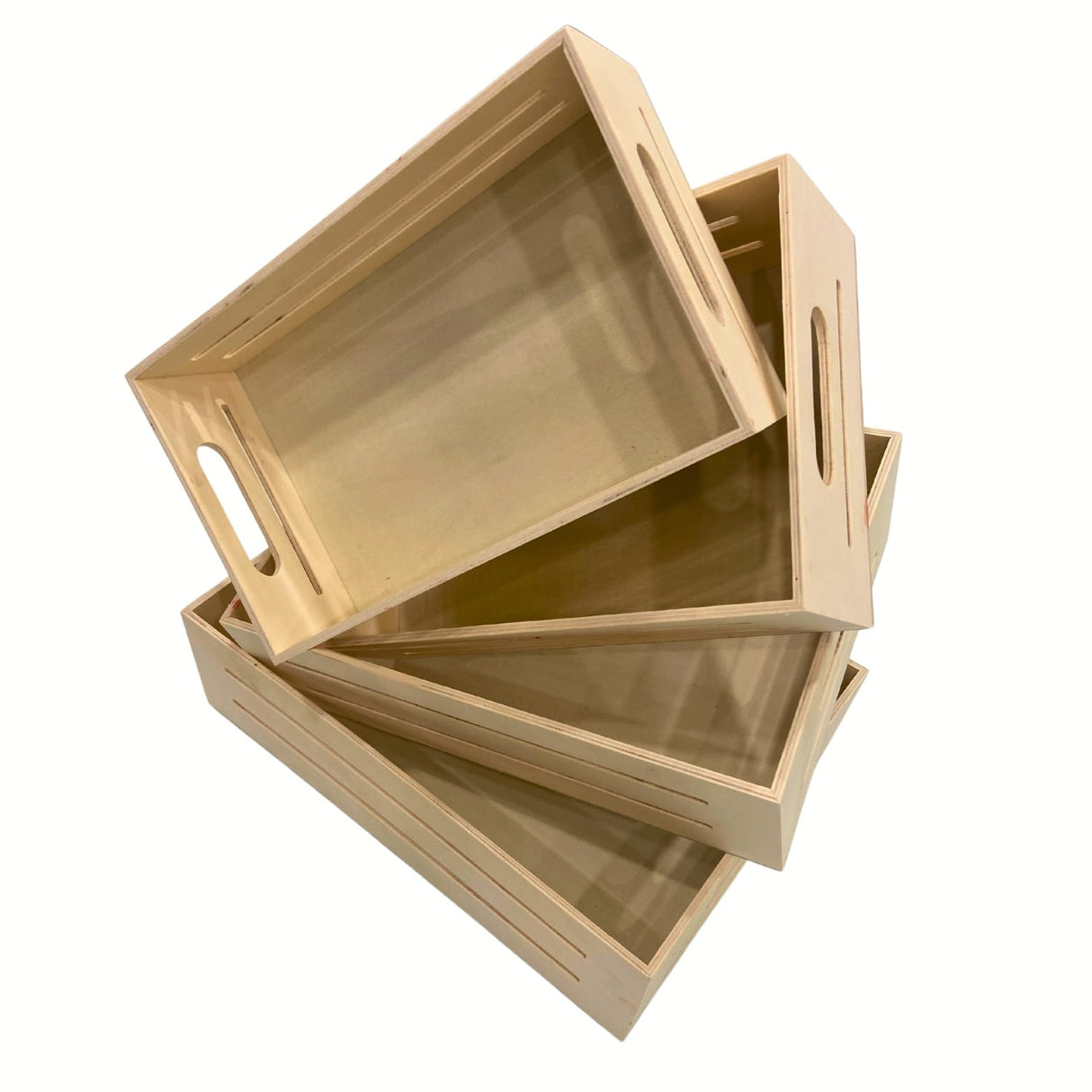 Wooden Tray - Set of 4 Wooden Tray with Handles Small Wood Crates Wooden Trays for Crafts Wood Crates for Display Small Wooden Pallets Apple Crates Wood Trays for Crafts Unfinished Wood Crate Nesting AoneFun