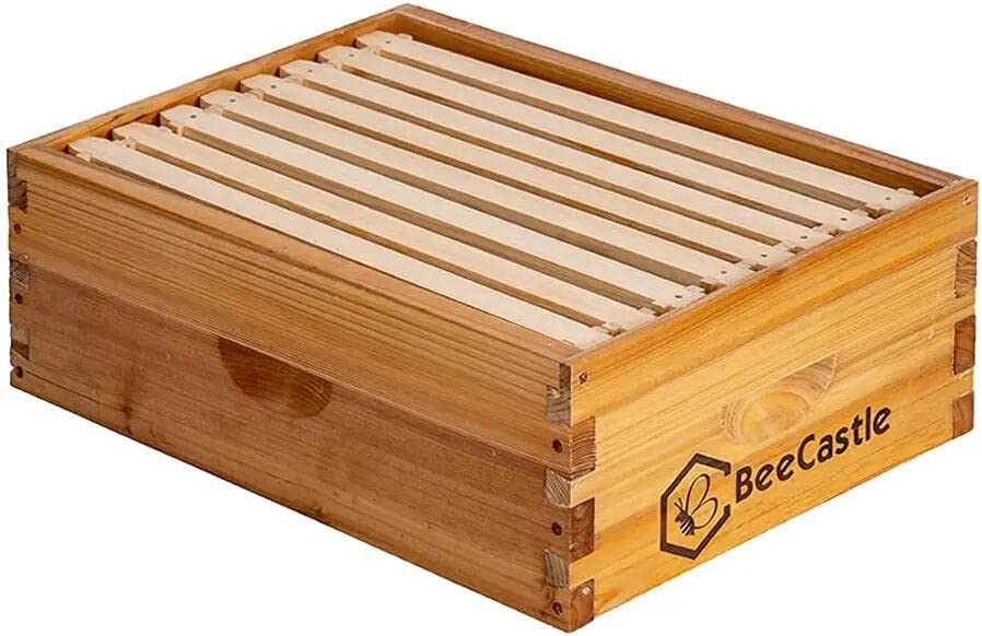 BeeCastle 8 Frame Assembled Medium Honey Super Bee Hive Box with Beehive Frames & Beeswax Coated Foundation Sheets BeeCastle