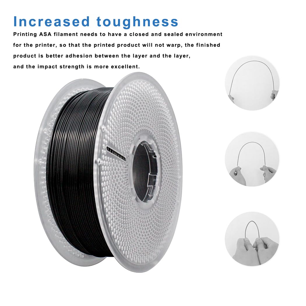 Likesilk 3D Printer Filament, Heat & Weather Resistant ASA 3D Rinting Filament Perfect for Printing Outdoor Functional Parts ASA Black 1KG Likesilk