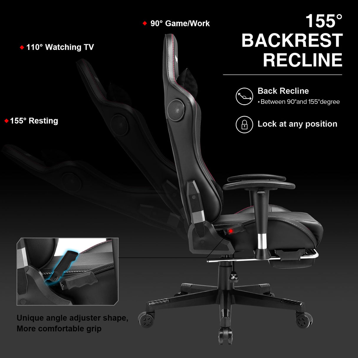 GTRACING Gaming Chair with Footrest Speakers Video Game Chair Bluetooth Music Heavy Duty Ergonomic Computer Office Desk Chair (Black) GTRACING