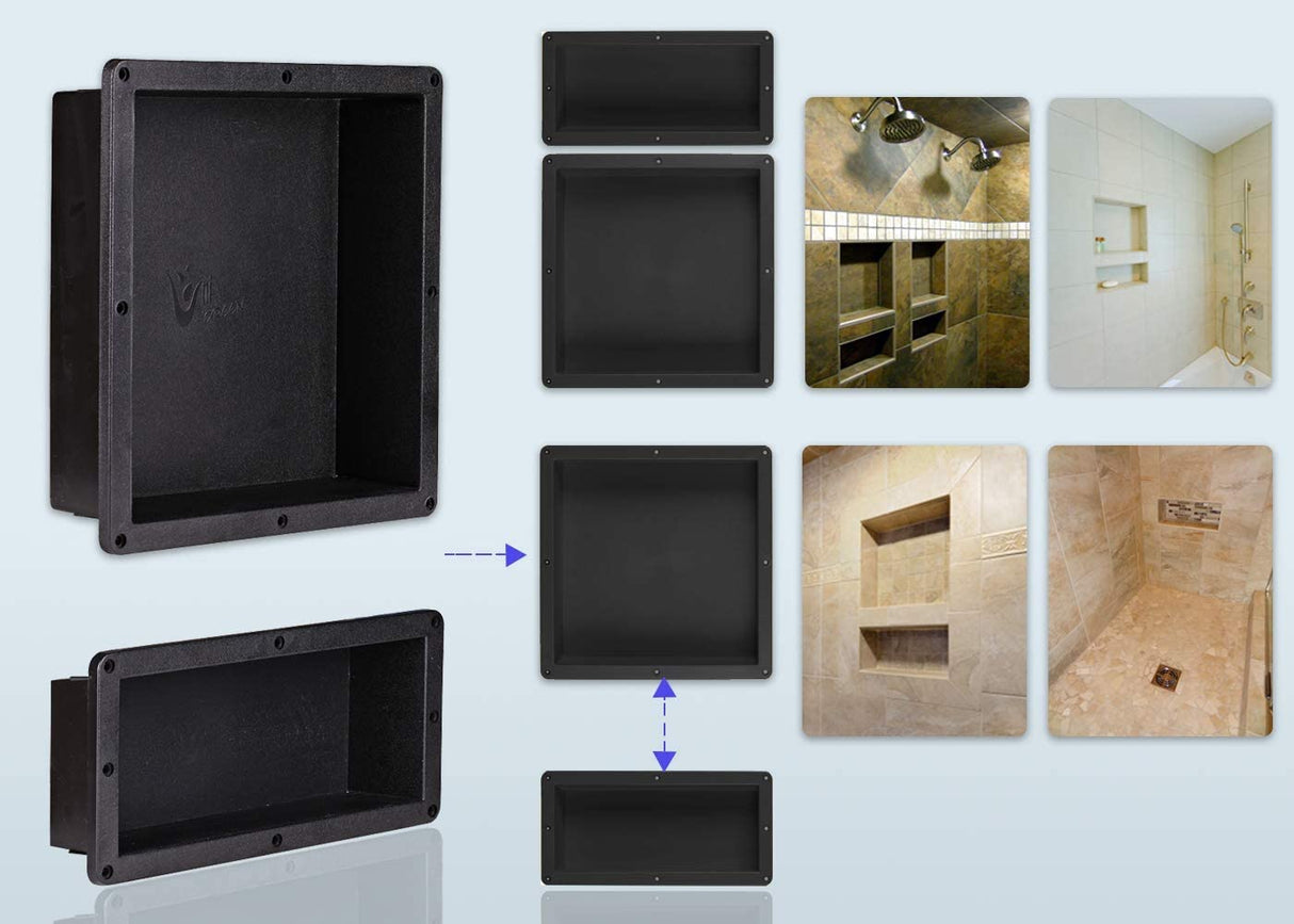 Zigzag Easy Installation Waterproof Double Recessed Shower Shelves Niche, ABS Plastics Bathroom Shower Niche 16 × 24 Inches for Shampoo, Soap and Foot Rest Zigzag