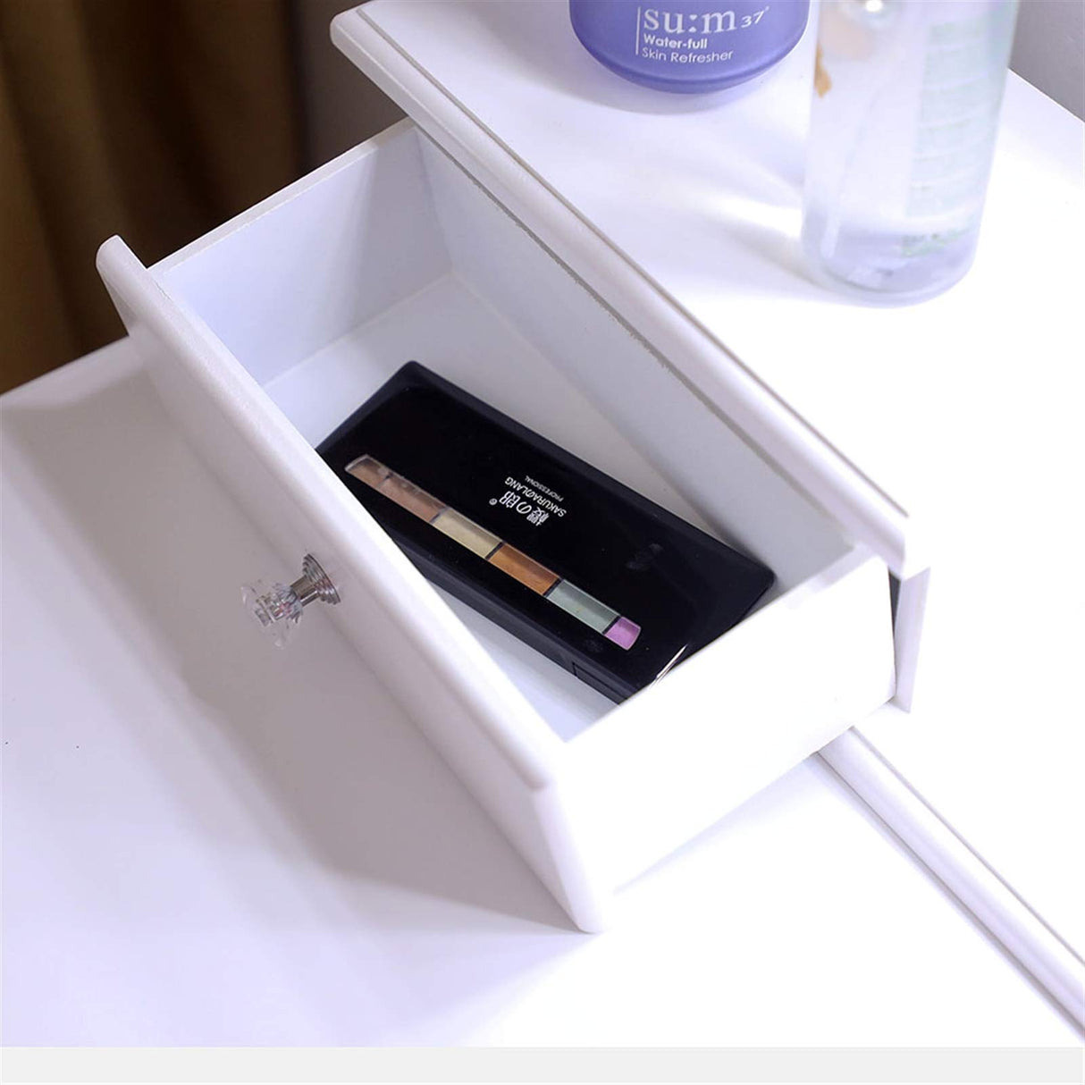 COVMAX Vanity Table Set with Lighted Mirror, Makeup Dressing Table and Cushioned Stool Set with 5 Large Drawers for Women Girls okcomuy