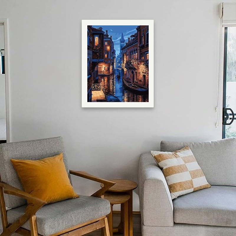 TAOPAOLAB Bright Cityscape Paint by Numbers Kit for Adults - DIY Venice Canal at Night Painting on Canvas 16x20 Inches, Acrylic Paint Set, Suitable for Beginners, Art for Home Decoration or Gifts TAOPAOLAB