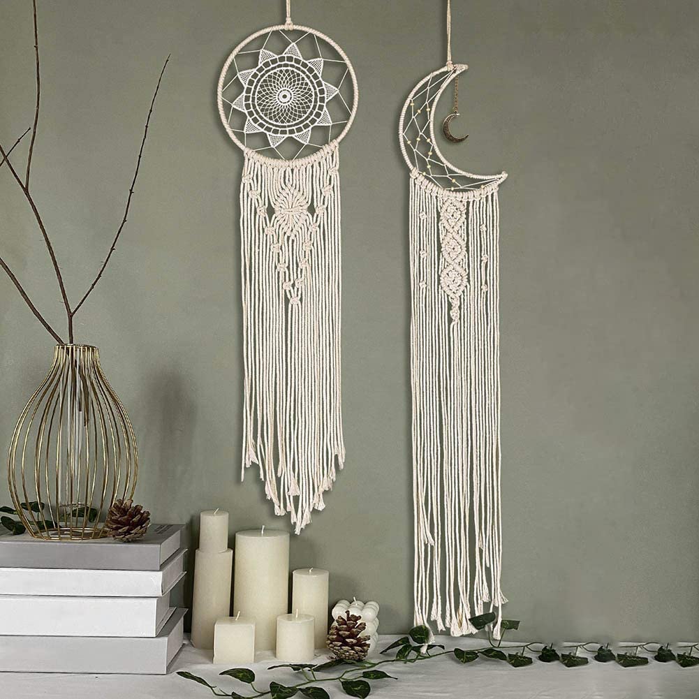 RQWZBCHX Macrame Dream Catcher Kits for Adults Beginners, 2PCS Macrame Wall Hanging Supplies RQWZBCHX