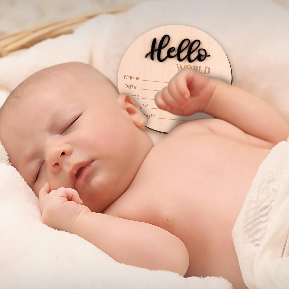 Baby Announcement Sign, 5.9 Inch Wooden Hello World Newborn Welcome Sign Birth Baby Name Plaques for Photo Props Baby Shower Hospital Nursery(Black) NQEUEPN