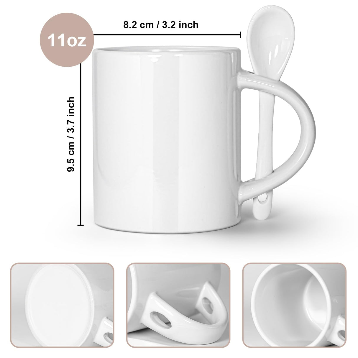 AGH Sublimation Coffee Mugs Blank 11 oz, White Straight Ceramic Cups with Pink Black White Red Interior, Handle, Spoon, Bulk Bundle Set of 12 AGH