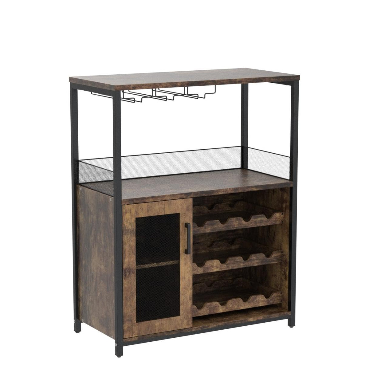 Amyove Wine Bar Rack Cabinet with Detachable Wine Rack, Bar Cabinet with Glass Holder, Small Sideboard and Buffet Cabinet with Mesh Door, Rustic Brown Amyove