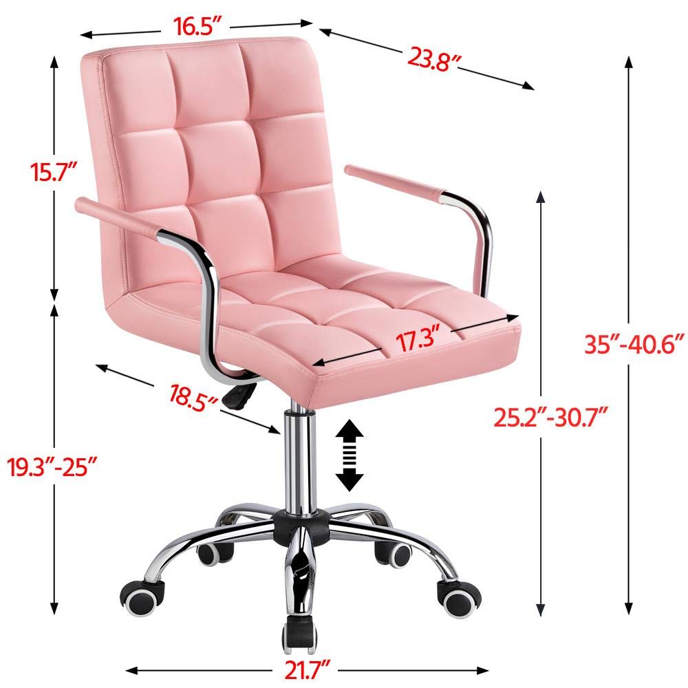 Yaheetech Desk Chairs with Wheels/Armrests Modern PU Leather Office Chair Height Adjustable Home Computer Executive Chair on Wheels 360° Swivel - Pink Yaheetech