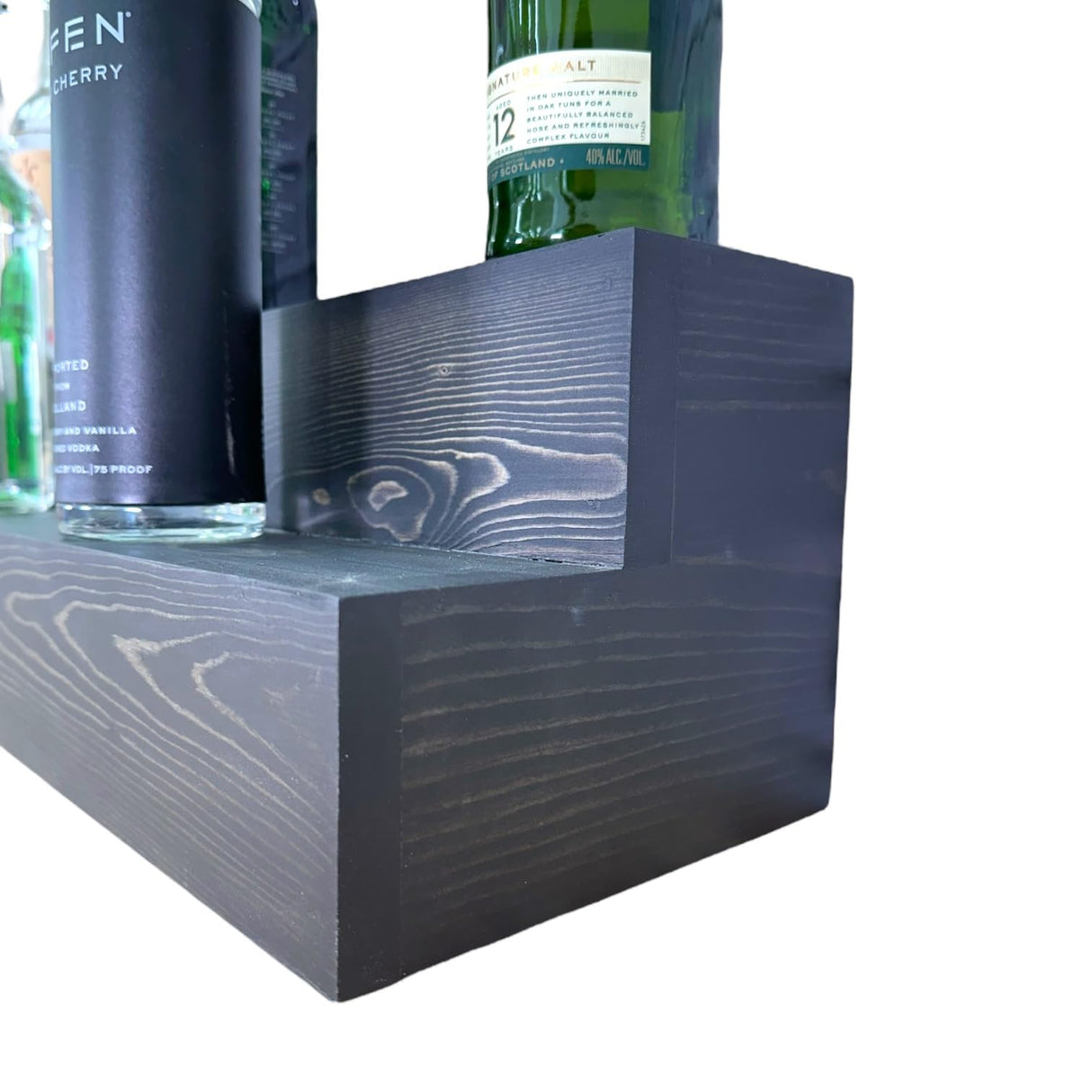 Tiered Bottle Shelf | 2 Tier Liquor Bottle Display | Bar Organization | Display Shelf | Wine Shelf | Bar Display | Kitchen Counter Shelf (24", Black) RBD Home