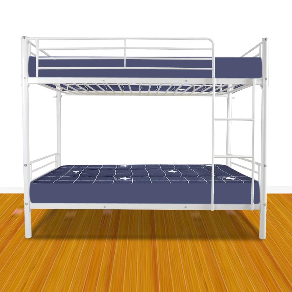Karl home White Bunk Bed Twin Over Twin, Metal Bunk Bed with Built-in Ladder and Safety Guardrail, Space-Saving Twin Bunk Beds for Kids, Teens & Adults, No Box Spring Karl home