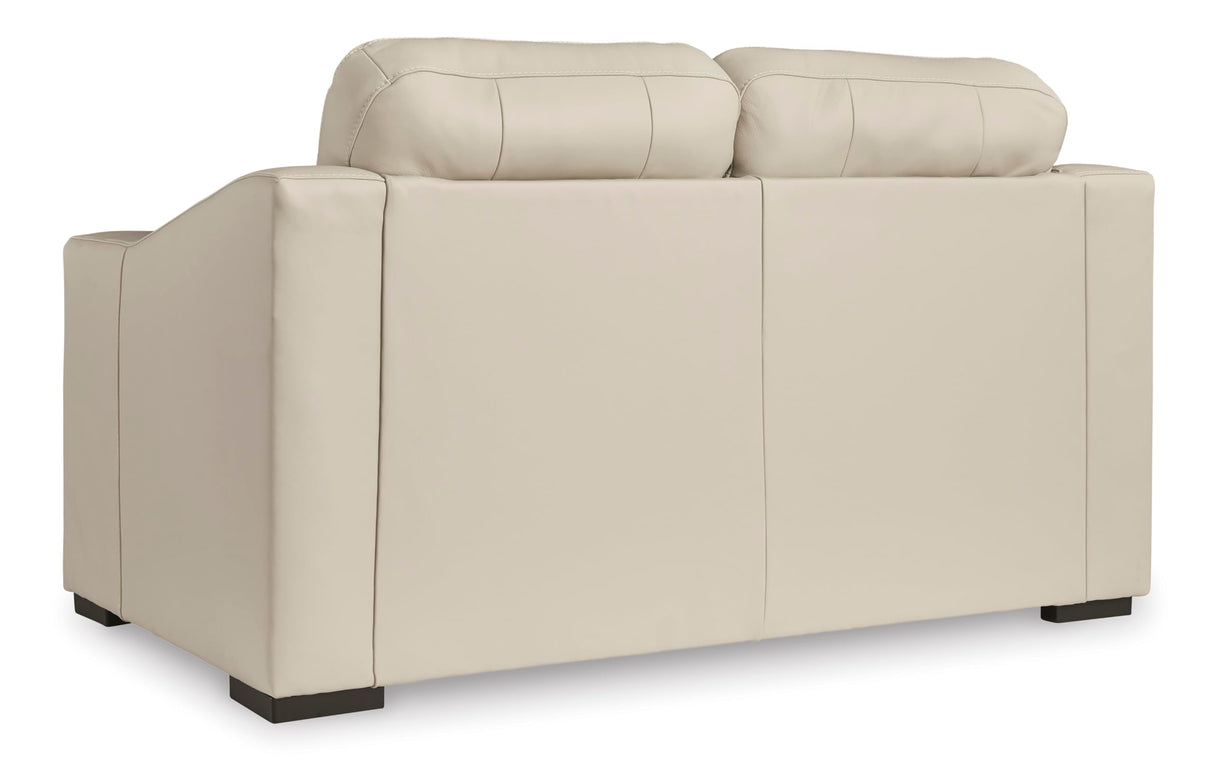 Signature Design by Ashley Treasure Trove Contemporary Leather Match Loveseat, Beige Signature Design by Ashley