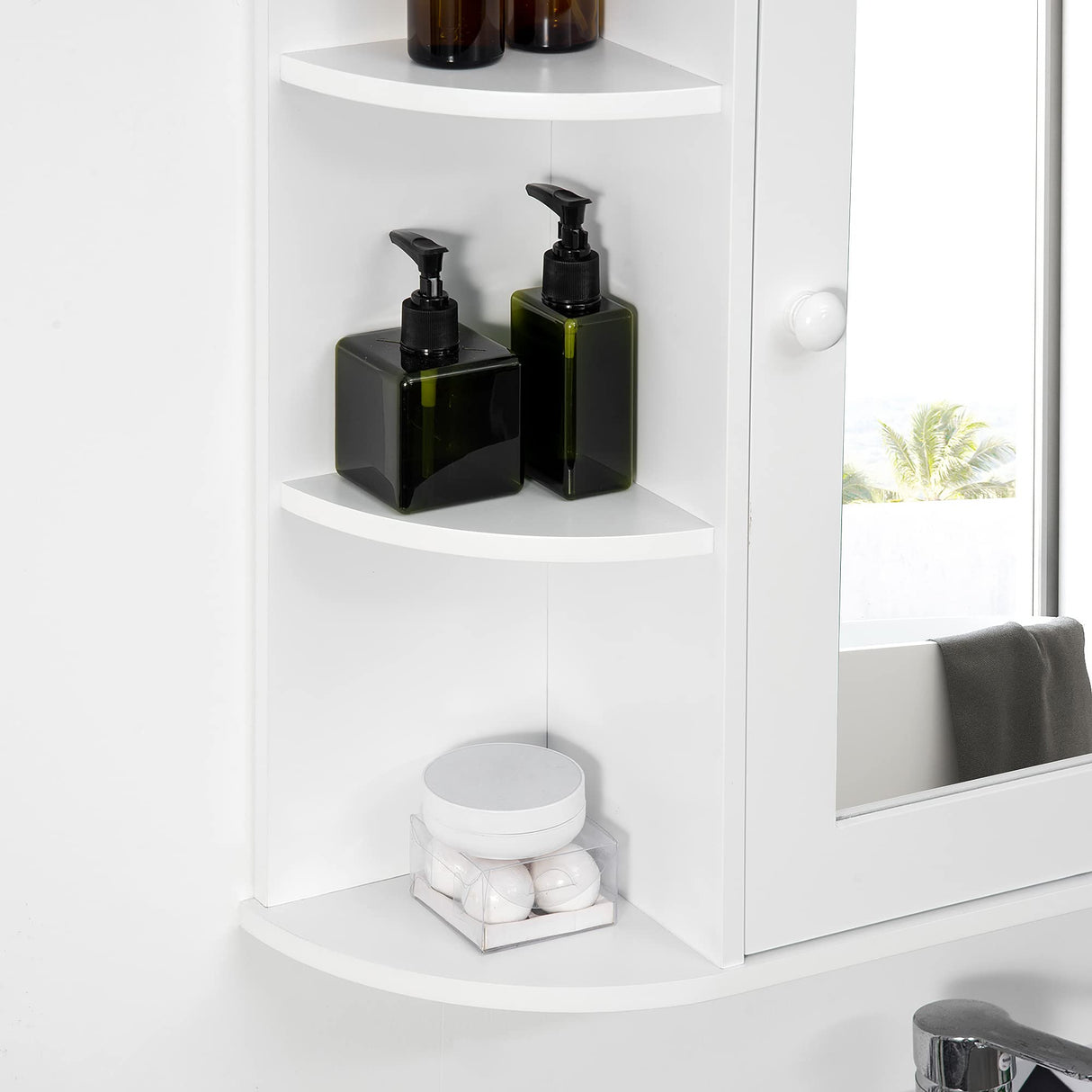 HOMCOM Bathroom Medicine Cabinet with Mirror, Bathroom Mirror Cabinet, Wall Mount Mirror Medicine Cabinet with Multiple Storage Shelves, White HOMCOM