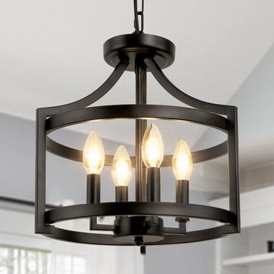 WBinDX 4-Light Farmhouse Chandelier, Modern Hanging Pendant Lighting, Convertible Semi Flush Mount Ceiling Light Fixture Rustic Vintage Black Chandeliers for Dining Room Kitchen Foyer Entryway