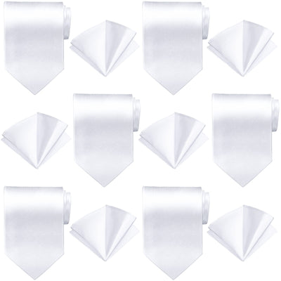 12 Pcs Sublimation White Ties Set for Men with Pocket Square Solid White Blank Necktie Men's Plain Satin Tie Pure Color Polyester Tie Heat Transfer Neckwear for Wedding Party Formal Occasion 57 Inch