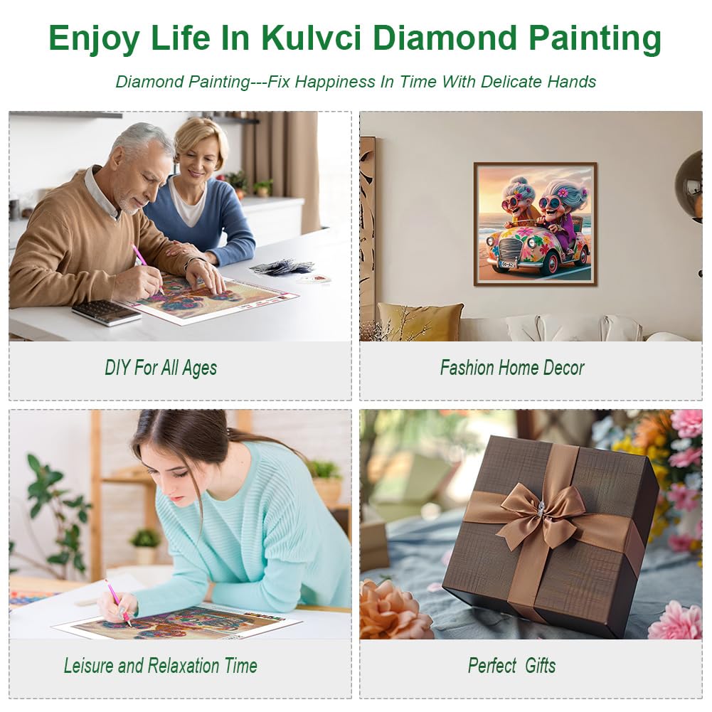 Kulvci Car Diamond Painting Kits for Adults, Round Full Drill Diamond Art Kits, 5D DIY Diamonds Crafts for Home Wall Decoration Gifts 12×12inch Kulvci