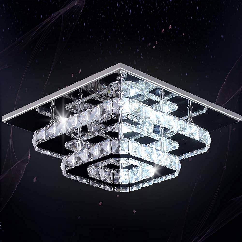 FRIXCHUR Crystal Ceiling Light Square Chandelier Modern LED Flush Mount 2 Layers Ceiling Lamp Lighting Fixture for Dining Room Living Room Bedrooms Kitchen Hallway Foyer (Cool White) FRIXCHUR