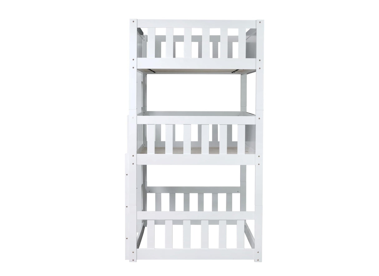 ASKVDL Triple Bunk Bed with Ladders & Guardrails for Kids,Detachable Triple Bunk Beds,Twin Over Twin Over Twin Bunk Bed,Easy Assembly,No Box Spring Needed,White ASKVDL