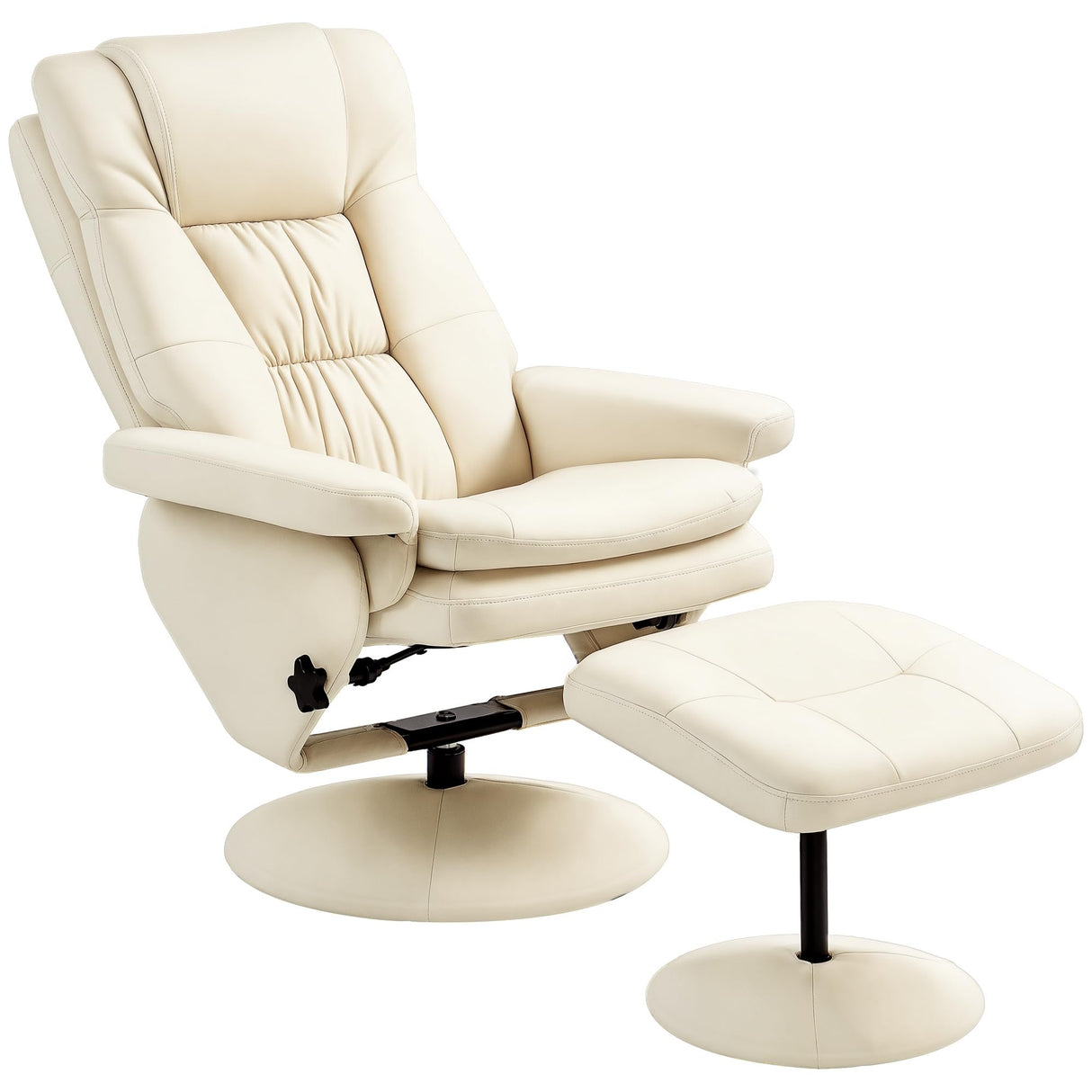 HOMCOM Swivel Recliner with Ottoman, PU Leather Reclining Chair with Ottoman, Upholstered Recliner and Footrest with Wrapped Base for Living Room, Bedroom and Home Office, Cream White HOMCOM