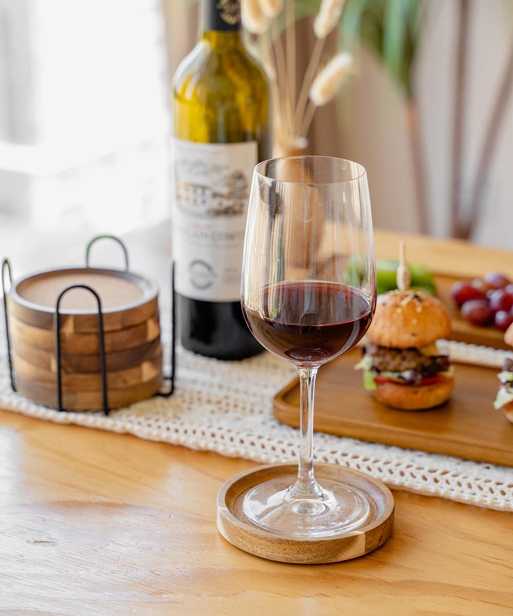 Wood Coasters for Drinks Absorbent with Holder, Acacia Wood Cork Coaster Rustic Coasters for Coffee Table Dining Table Wooden Table Coasters for Farmhouse Desk, Set of 6 WLWNWFT